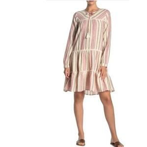 Nordstrom Caslon Lalita Stripe Tiered Cotton Linen Blend Boho Dress, Medium, NWT